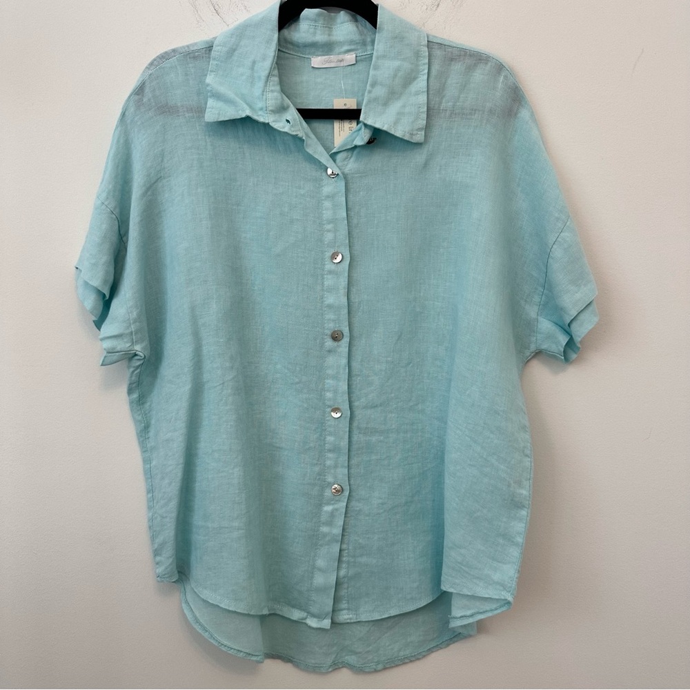 I Love Linen 100% Linen Light Blue Shirt Size Large